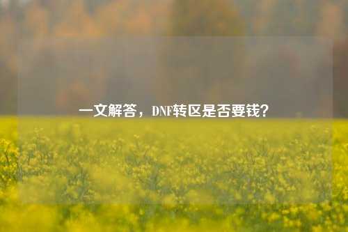一文解答,DNF转区是否要钱?