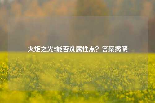 火炬之光2能否洗属性点？答案揭晓
